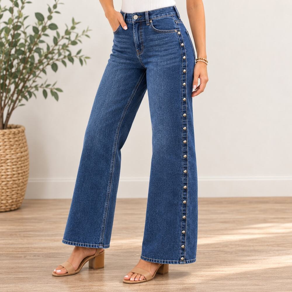 Judy Blue Women's 3/26 Straight Leg Jeans Dark Wash Studded Denim 26x31 Western